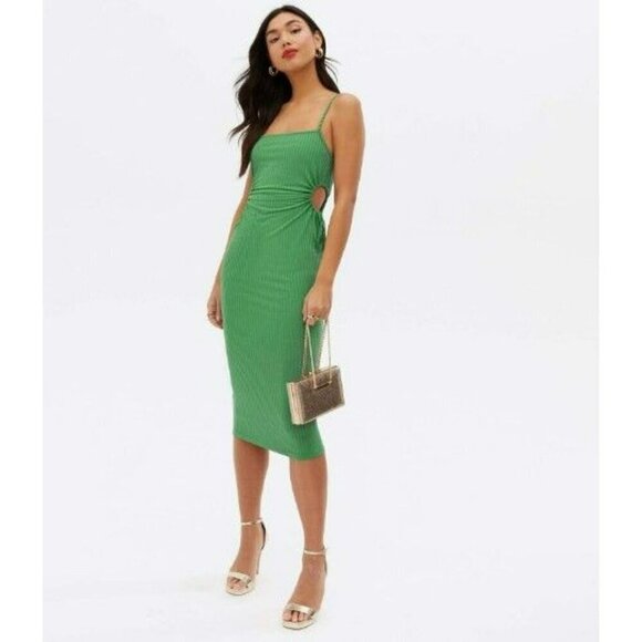 Zara Dresses & Skirts - Zara Blue Green Strappy Ribbed‎ Knit Cut Outs Midi Bodycon Dress Small